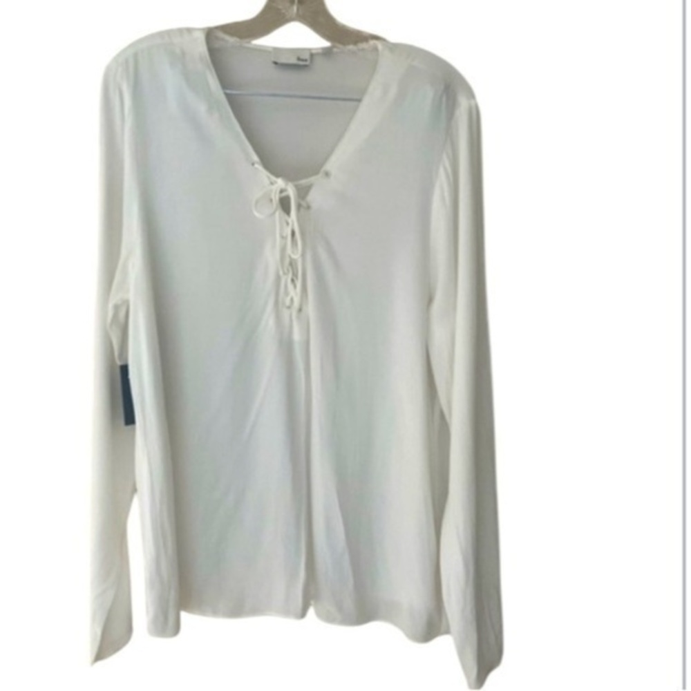 NWT  Aritzia Wilfred Free Classic White  Front  Tie Y2K Blouse Top Size Large